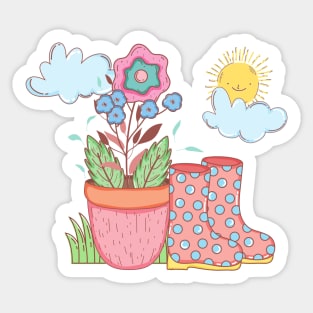 Little wellie garden scene Sticker